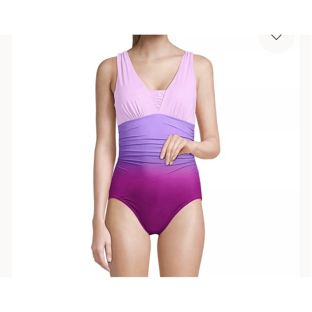 Land's End Swimsuit Pink Ombré One Piece Grecian Slender Suit Women's 16 DD